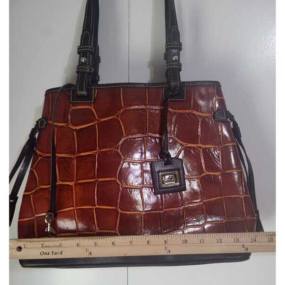 Dooney & Bourke Croco Embossed Leather Double Strap Tassel Bag Cognac - Picture 11 of 15